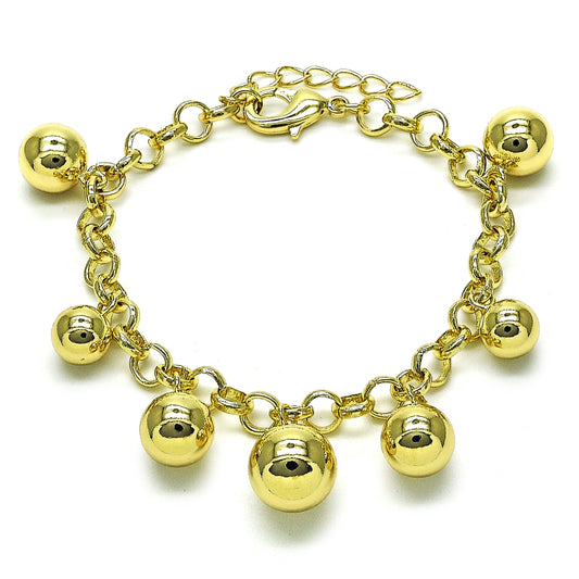 Oro Laminado Charm Bracelet, Gold Filled Style Ball and Rolo Design, Polished, Golden Finish