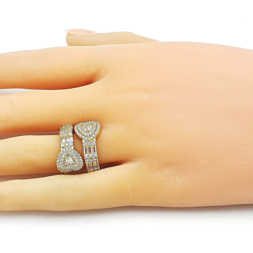 Oro Laminado Multi Stone Ring, Gold Filled Style Heart and Baguette Design, with White Cubic Zirconia and White Micro Pave, Polished, Golden Finish
