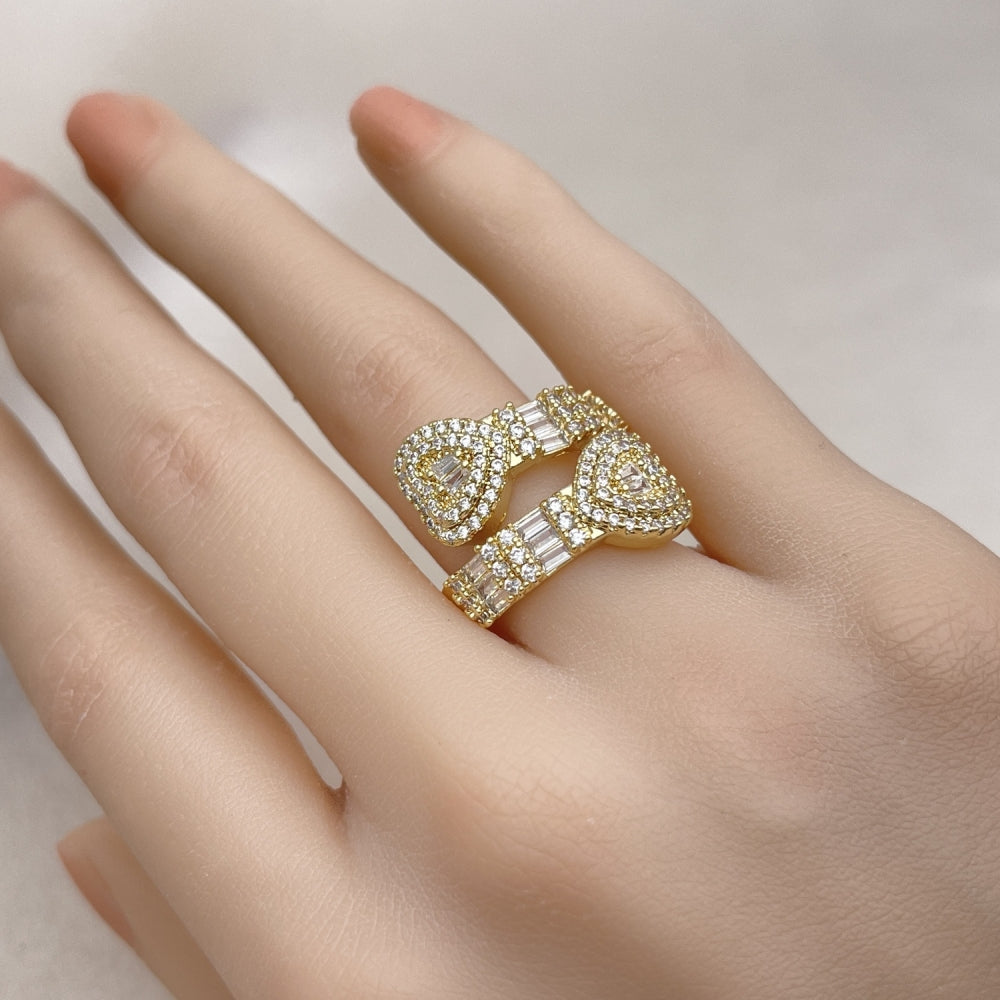 Oro Laminado Multi Stone Ring, Gold Filled Style Heart and Baguette Design, with White Cubic Zirconia and White Micro Pave, Polished, Golden Finish