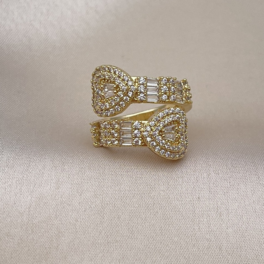 Oro Laminado Multi Stone Ring, Gold Filled Style Heart and Baguette Design, with White Cubic Zirconia and White Micro Pave, Polished, Golden Finish