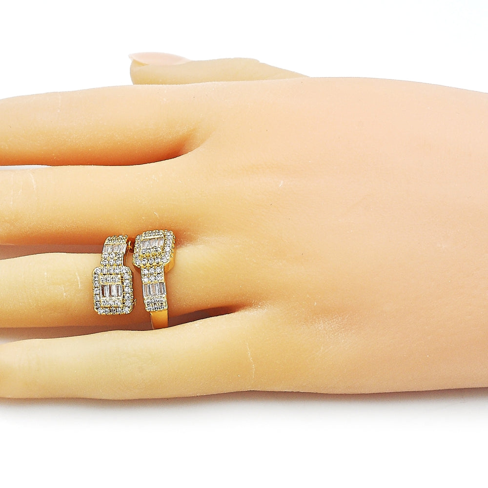 Oro Laminado Multi Stone Ring, Gold Filled Style Baguette Design, with White Cubic Zirconia and White Micro Pave, Polished, Golden Finish