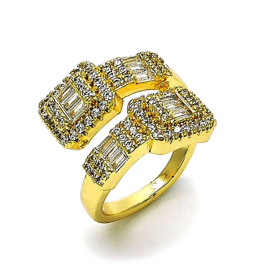 Oro Laminado Multi Stone Ring, Gold Filled Style Baguette Design, with White Cubic Zirconia and White Micro Pave, Polished, Golden Finish