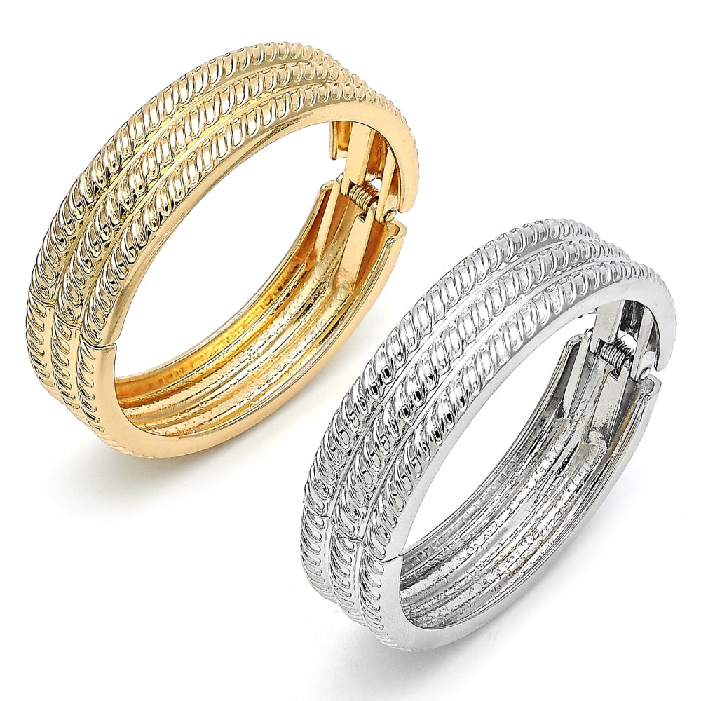 Oro Laminado Individual Bangle, Gold Filled Style Twist Design, Diamond Cutting Finish, Golden Finish
