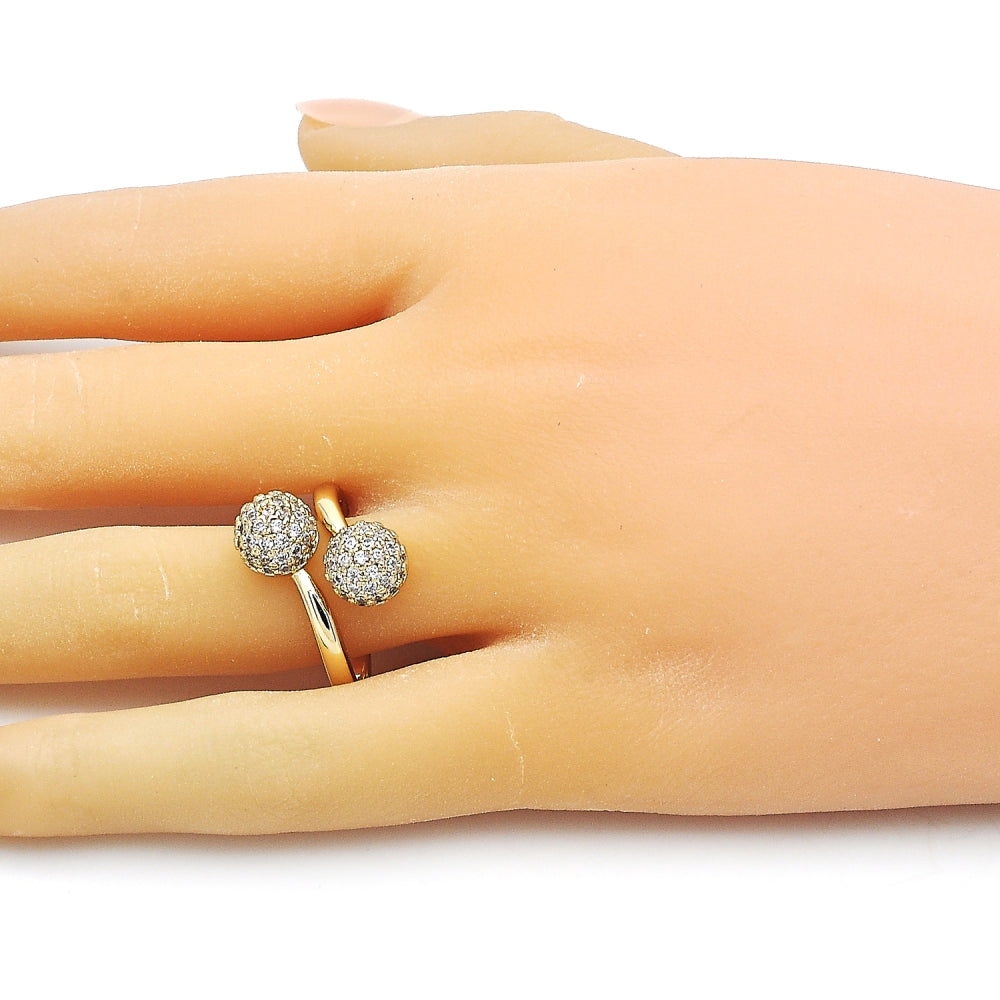 Oro Laminado Multi Stone Ring, Gold Filled Style Ball Design, with White Micro Pave, Polished, Golden Finish