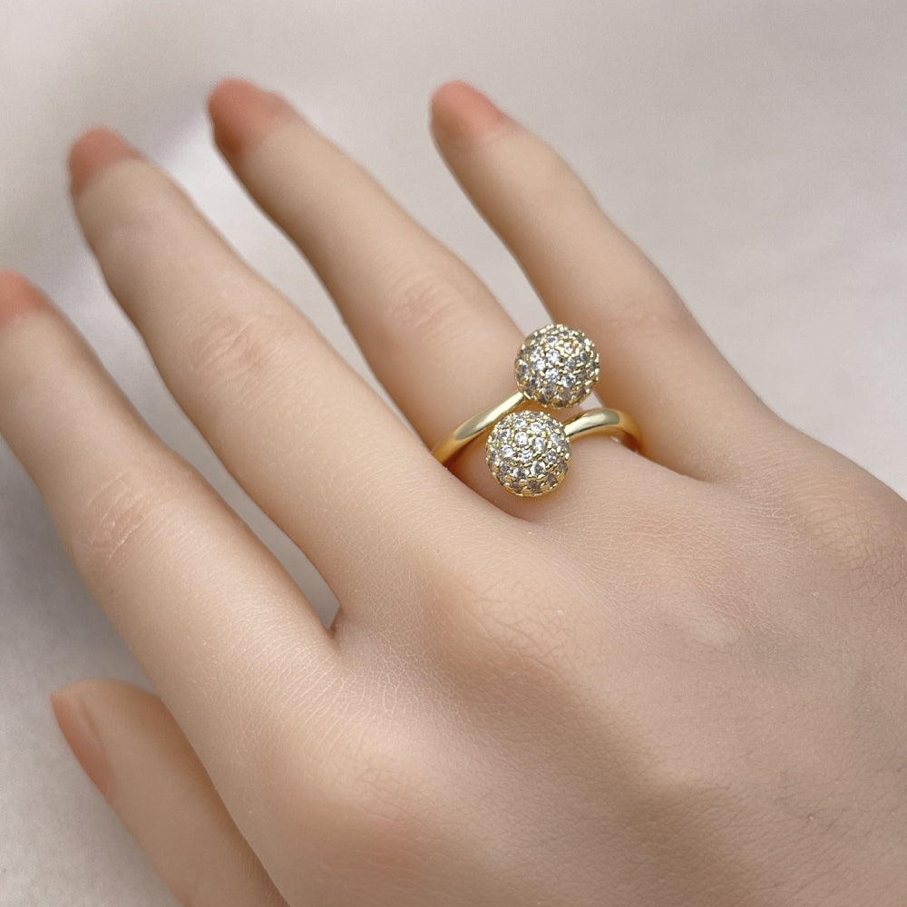 Oro Laminado Multi Stone Ring, Gold Filled Style Ball Design, with White Micro Pave, Polished, Golden Finish