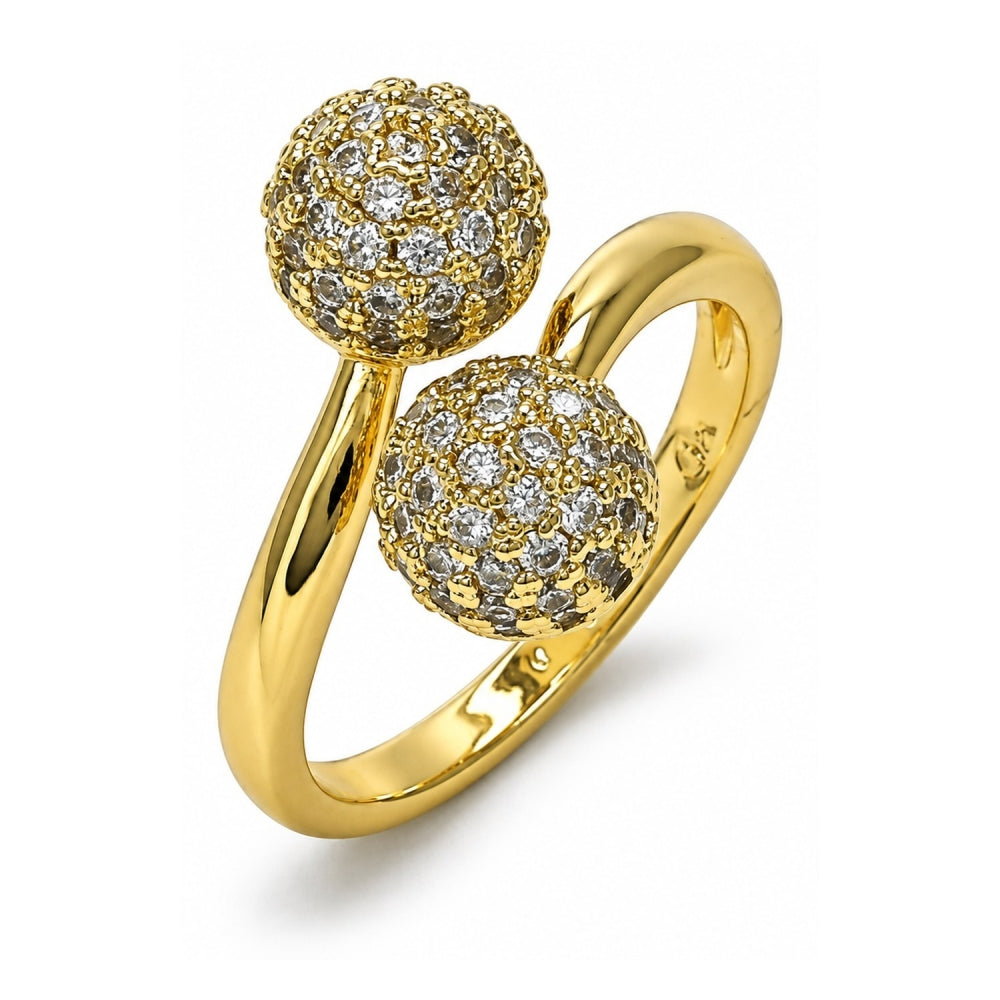 Oro Laminado Multi Stone Ring, Gold Filled Style Ball Design, with White Micro Pave, Polished, Golden Finish