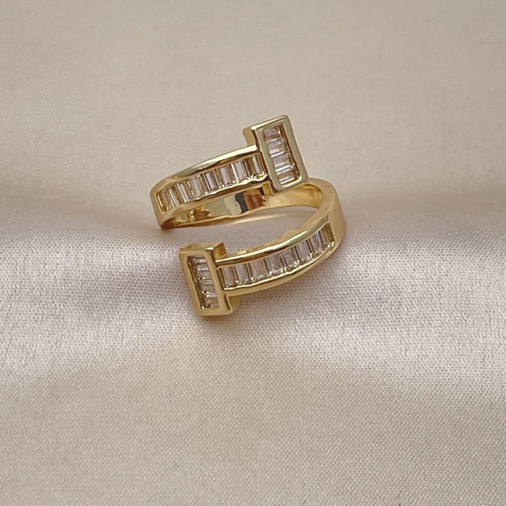 Oro Laminado Multi Stone Ring, Gold Filled Style Nail and Baguette Design, with White Cubic Zirconia, Polished, Golden Finish