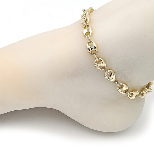 Oro Laminado Fancy Bracelet, Gold Filled Style Puff Mariner Design, Polished, Golden Finish