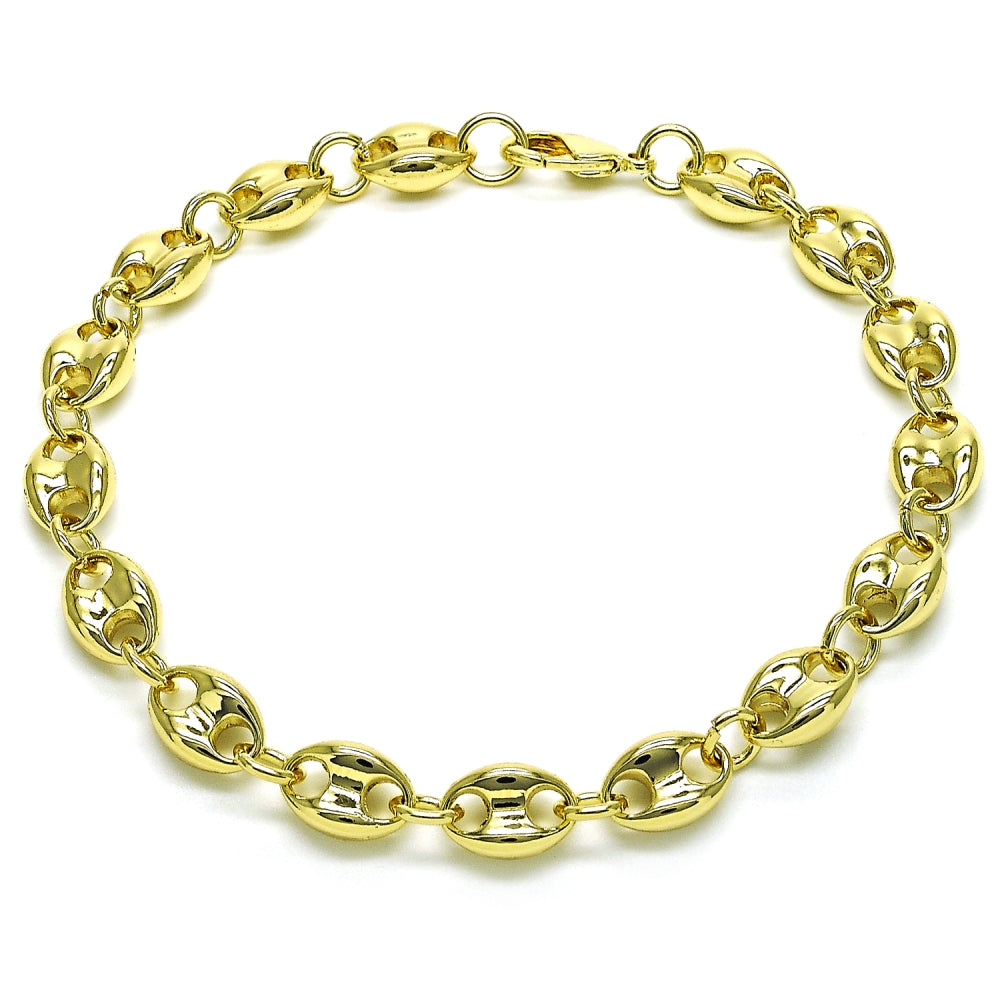 Oro Laminado Fancy Bracelet, Gold Filled Style Puff Mariner Design, Polished, Golden Finish