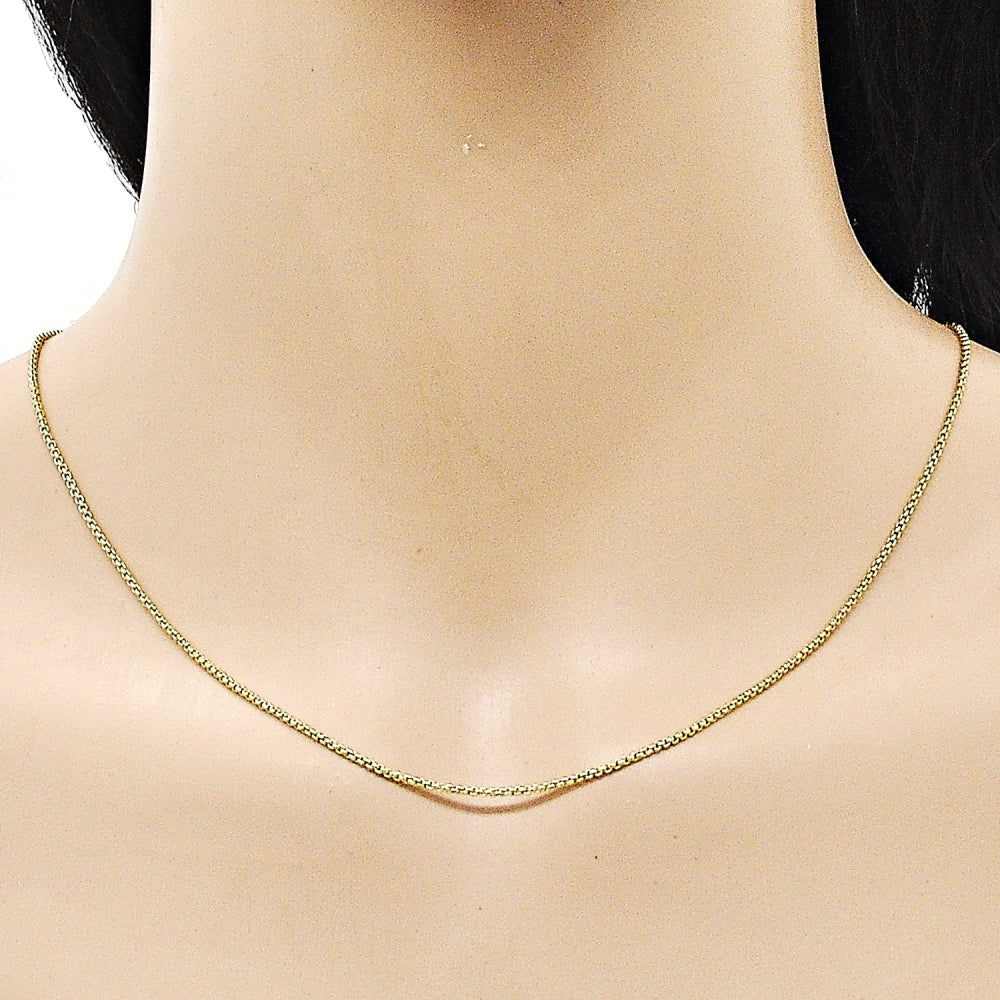 Oro Laminado Basic Necklace, Gold Filled Style Box Design, Polished, Golden Finish