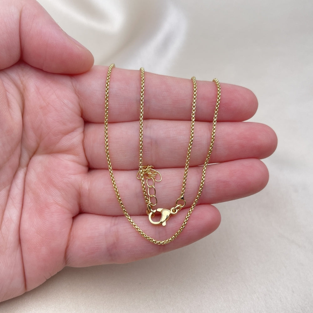 Oro Laminado Basic Necklace, Gold Filled Style Box Design, Polished, Golden Finish