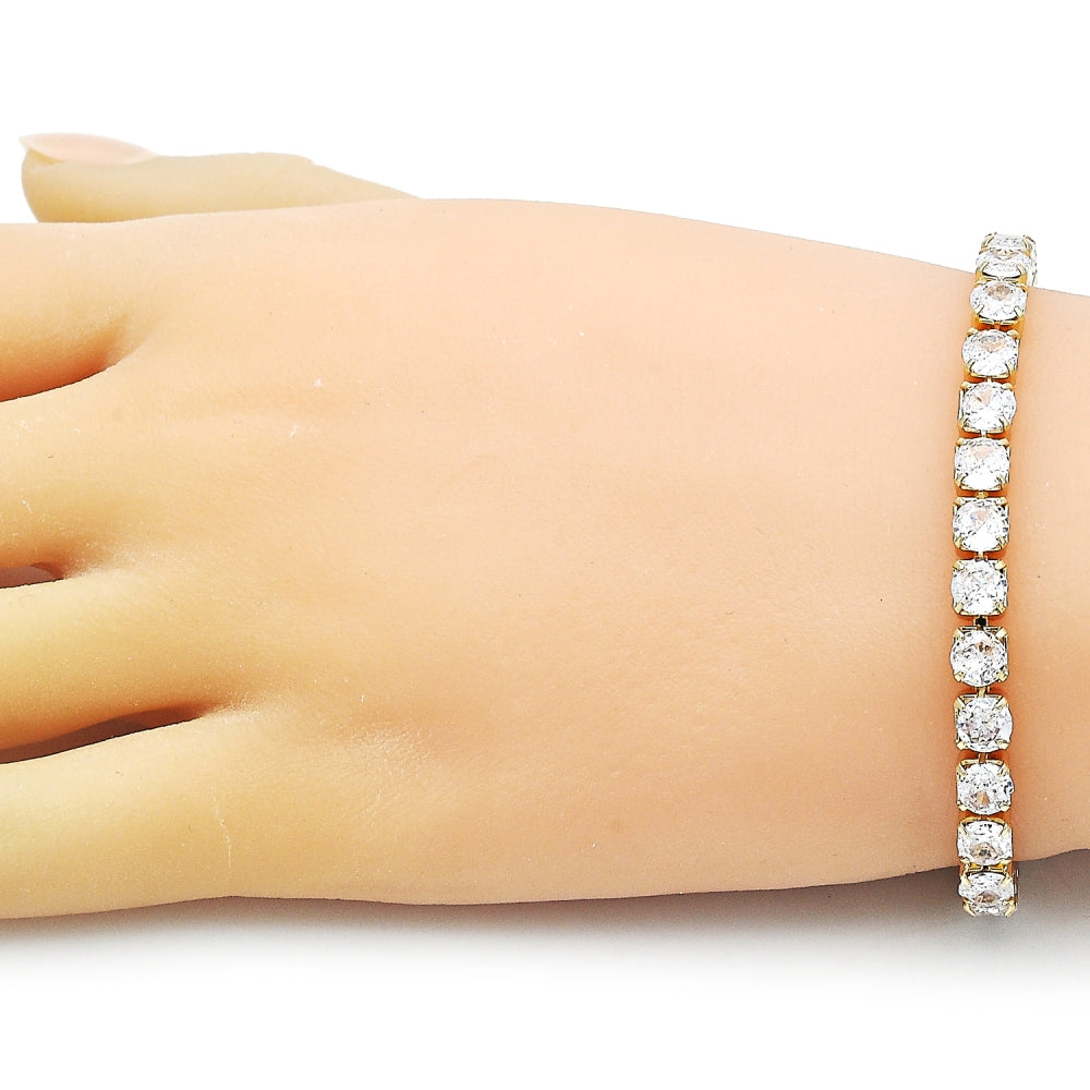 Oro Laminado Tennis Bracelet, Gold Filled Style Cluster Design, with White Cubic Zirconia, Polished, Golden Finish