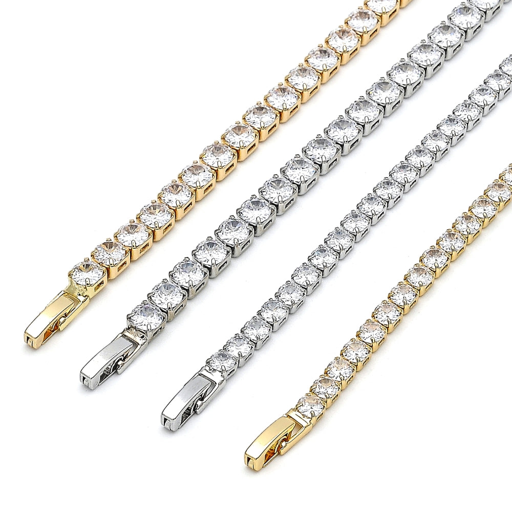 Oro Laminado Tennis Bracelet, Gold Filled Style Cluster Design, with White Cubic Zirconia, Polished, Golden Finish