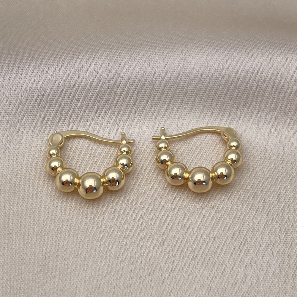 Oro Laminado Small Hoop, Gold Filled Style Ball Design, Polished, Golden Finish