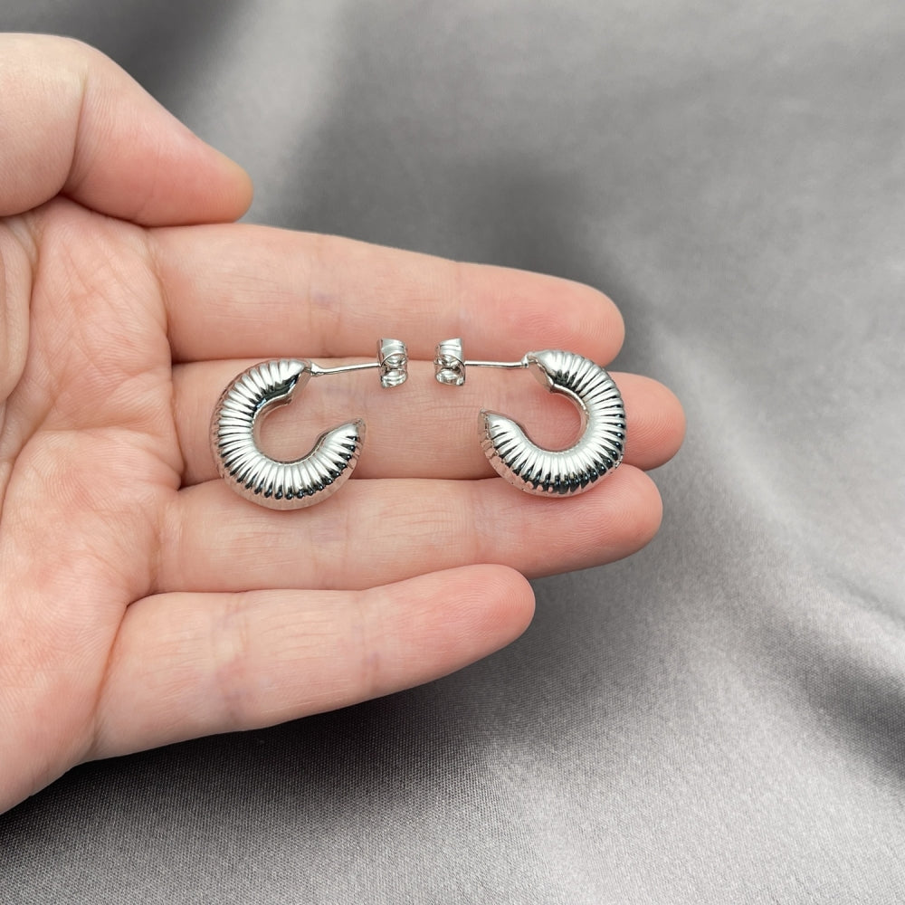 Rhodium Gold Filled Small Hoop, Hollow Design, Diamond Cutting Finish, Rhodium Finish