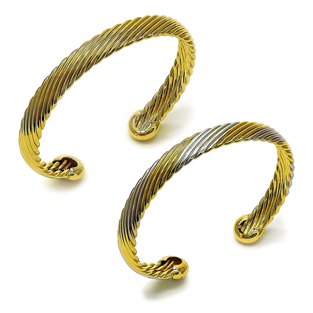 Oro Laminado Individual Bangle, Gold Filled Style Twist Design, Polished, Golden Finish