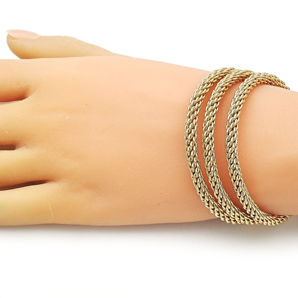 Oro Laminado Trio Bangle, Gold Filled Style Twist and Rope Design, Polished, Golden Finish
