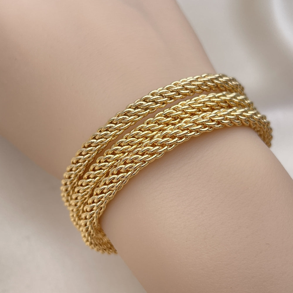 Oro Laminado Trio Bangle, Gold Filled Style Twist and Rope Design, Polished, Golden Finish