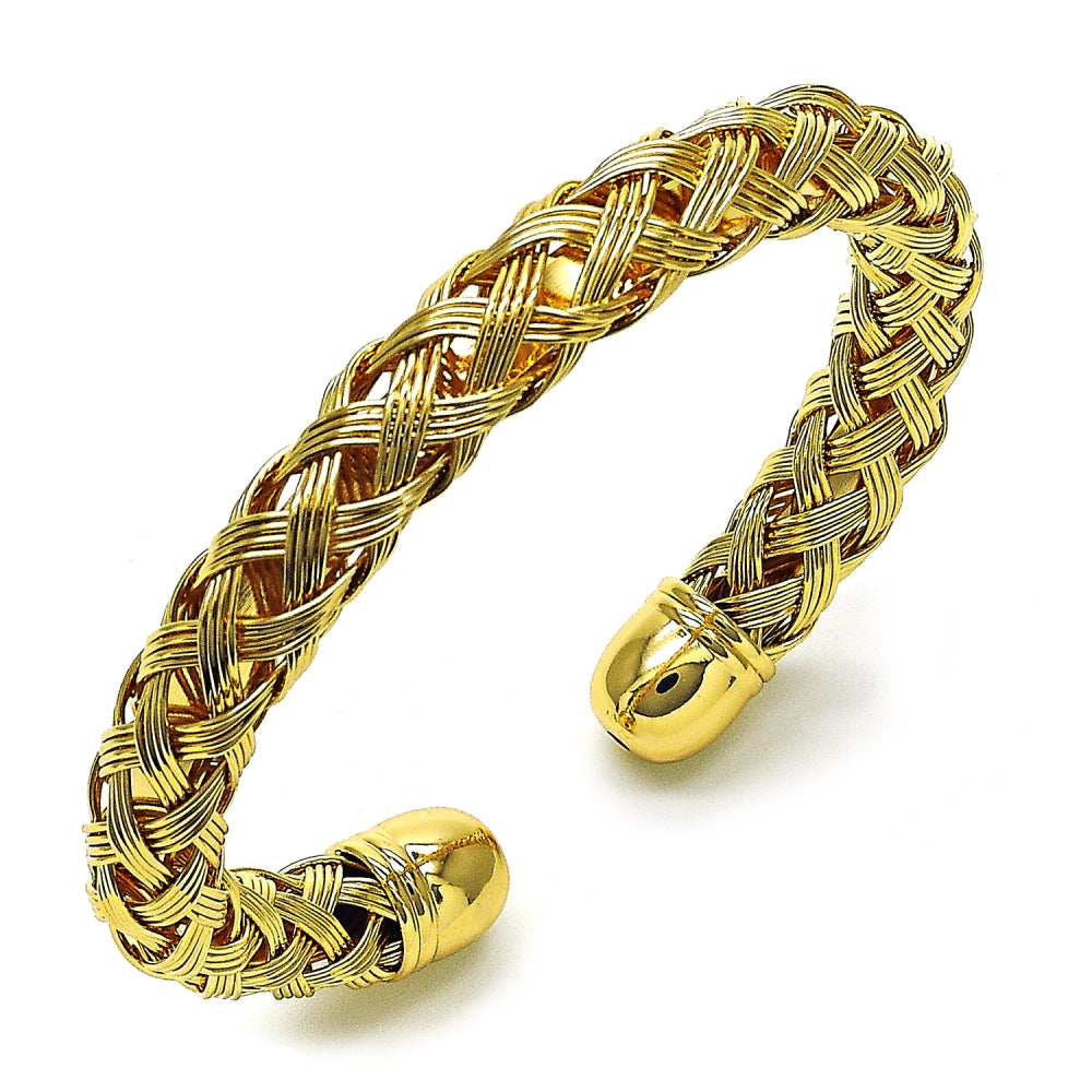 Oro Laminado Individual Bangle, Gold Filled Style Twist Design, Yellow Polished, Golden Finish