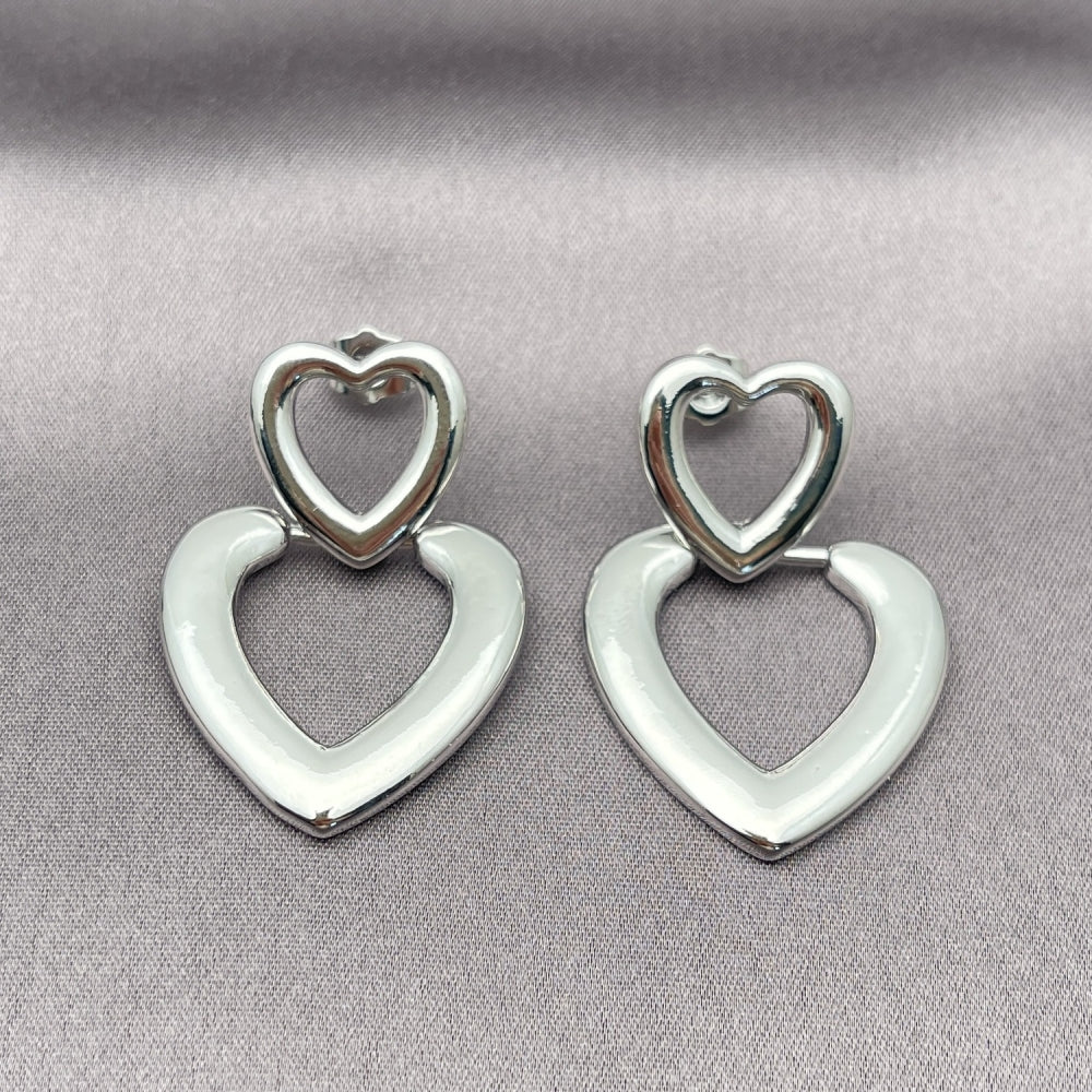 Rhodium Gold Filled Stud Earring, Heart Design, Polished, Rhodium Finish