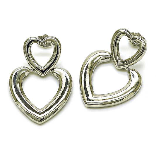 Rhodium Gold Filled Stud Earring, Heart Design, Polished, Rhodium Finish