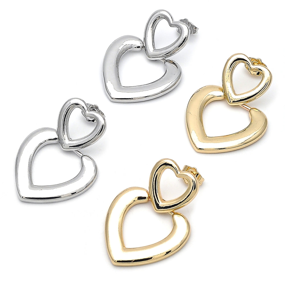 Rhodium Gold Filled Stud Earring, Heart Design, Polished, Rhodium Finish