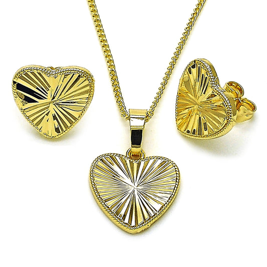 Oro Laminado Earring and Pendant Adult Set, Gold Filled Style Heart Design, Diamond Cutting Finish, Golden Finish