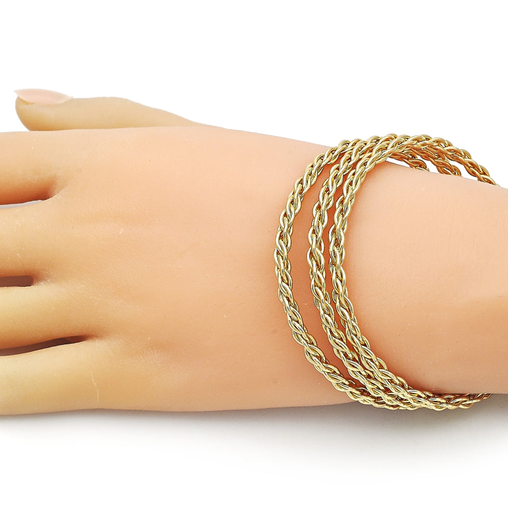 Oro Laminado Trio Bangle, Gold Filled Style Twist Design, Polished, Golden Finish