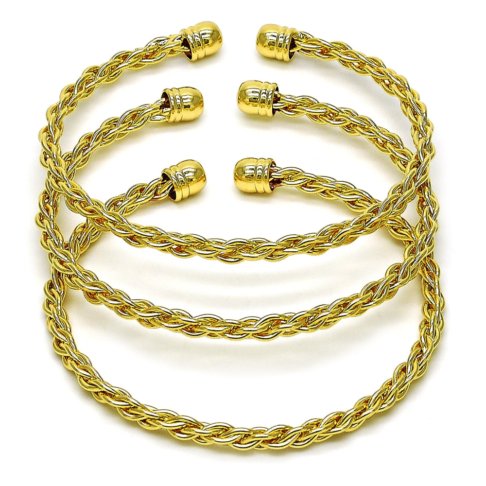 Oro Laminado Trio Bangle, Gold Filled Style Twist Design, Polished, Golden Finish