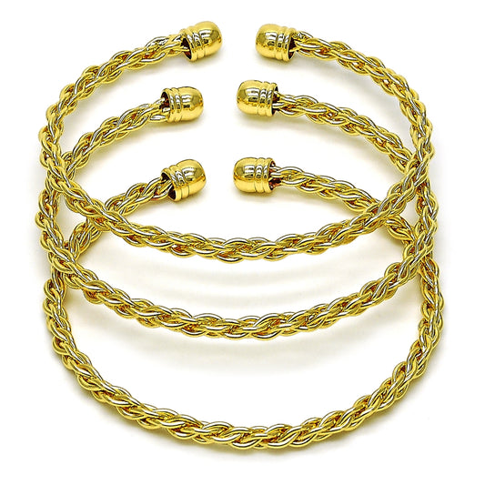 Oro Laminado Trio Bangle, Gold Filled Style Twist Design, Polished, Golden Finish