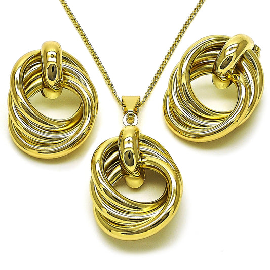 Oro Laminado Earring and Pendant Adult Set, Gold Filled Style Love Knot and Hollow Design, Polished, Golden Finish
