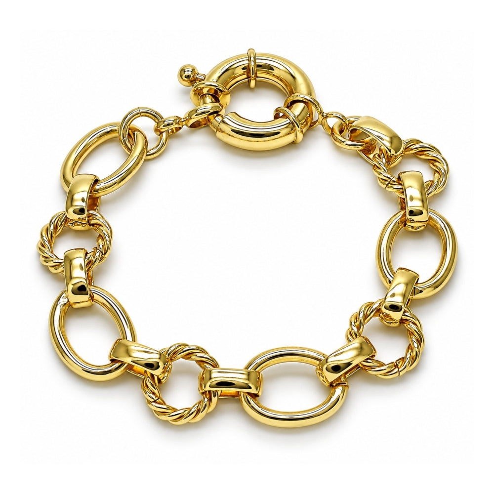 Oro Laminado Fancy Bracelet, Gold Filled Style Twist and Rolo Design, Polished, Golden Finish