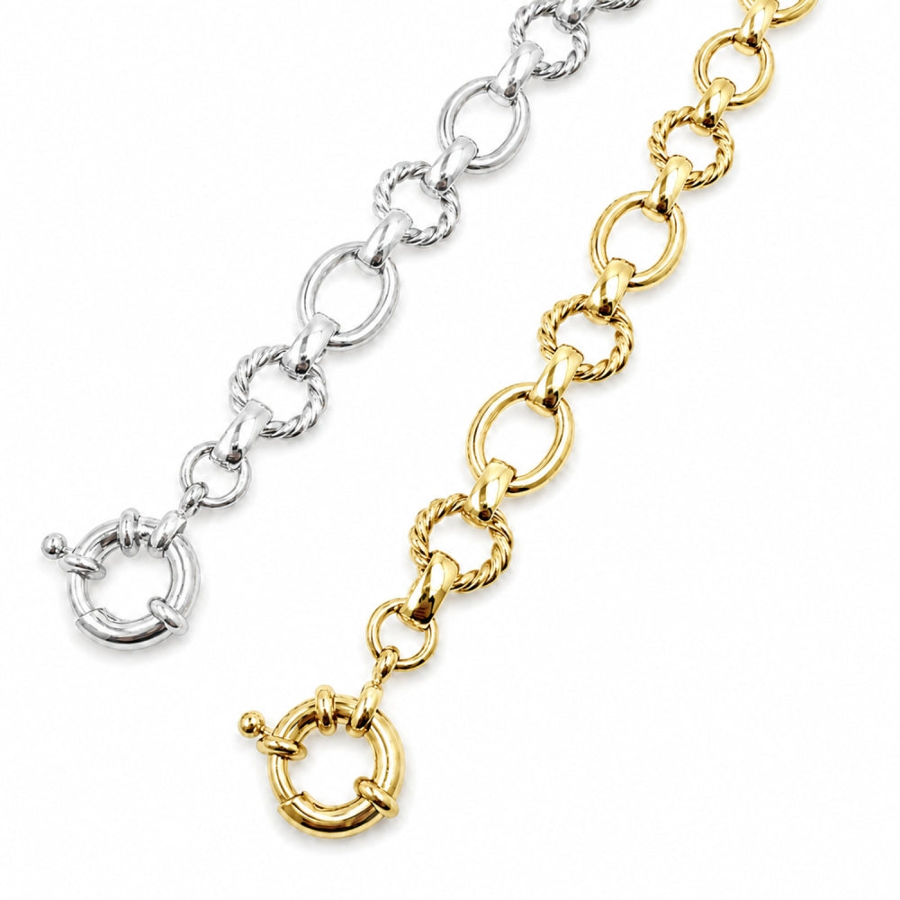 Oro Laminado Fancy Bracelet, Gold Filled Style Twist and Rolo Design, Polished, Golden Finish