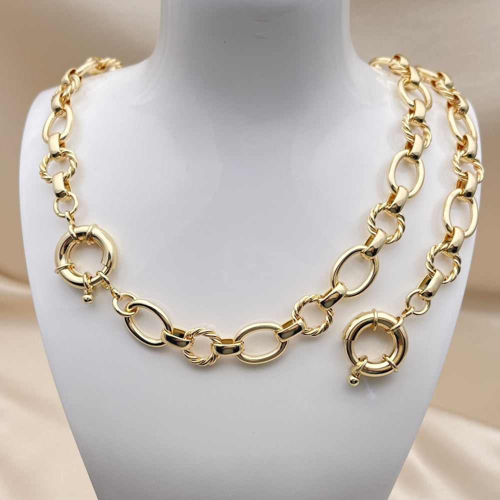 Oro Laminado Necklace and Bracelet, Gold Filled Style Rolo and Twist Design, Polished, Golden Finish