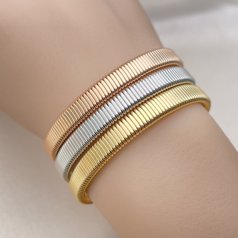Oro Laminado Trio Bangle, Gold Filled Style Twist Design, Polished, Tricolor