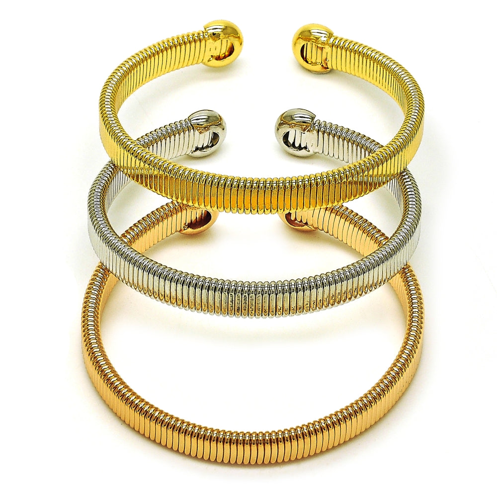 Oro Laminado Trio Bangle, Gold Filled Style Twist Design, Polished, Tricolor