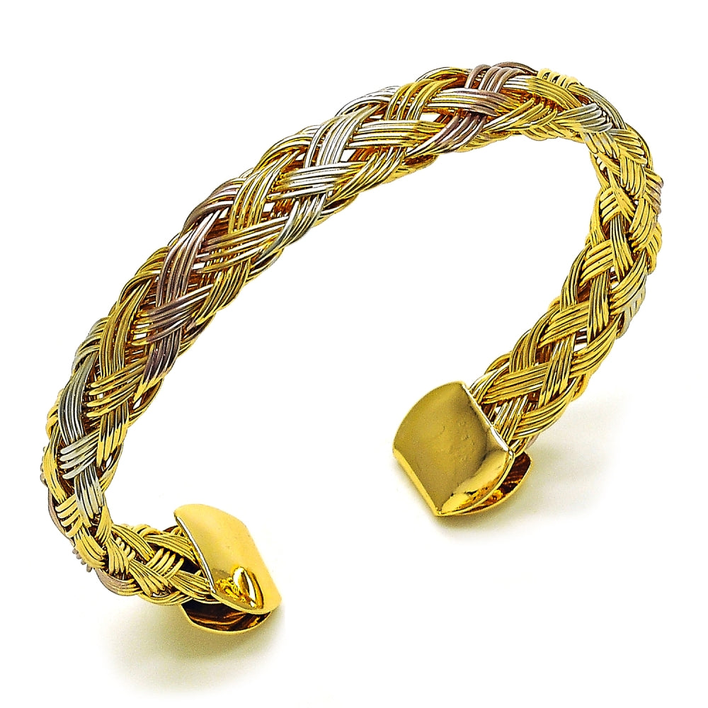 Oro Laminado Individual Bangle, Gold Filled Style Twist Design, Yellow Polished, Tricolor