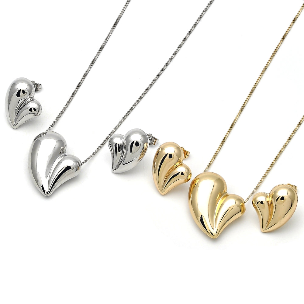 Oro Laminado Earring and Pendant Adult Set, Gold Filled Style Heart and Hollow Design, Polished, Golden Finish