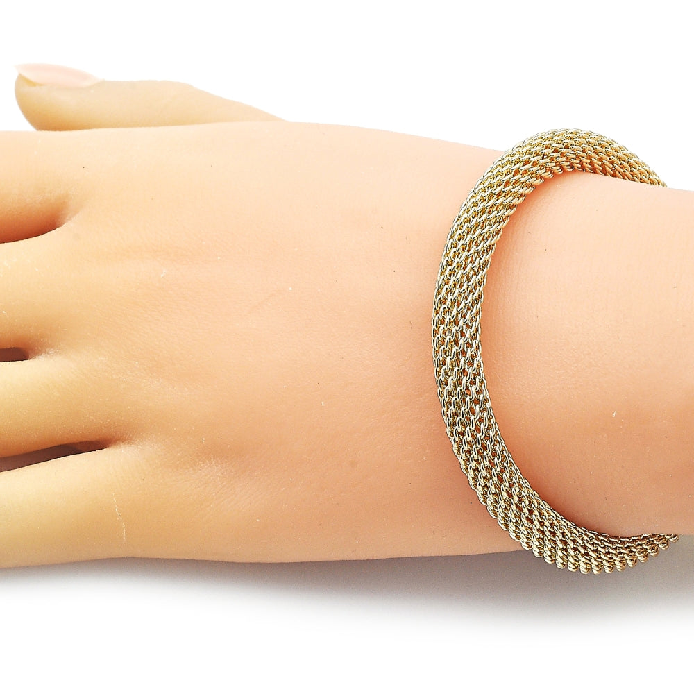 Oro Laminado Individual Bangle, Gold Filled Style Filigree Design, Polished, Golden Finish