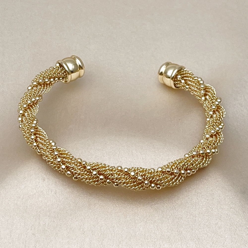 Oro Laminado Individual Bangle, Gold Filled Style Twist and Filigree Design, Polished, Golden Finish