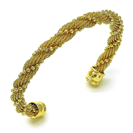 Oro Laminado Individual Bangle, Gold Filled Style Twist and Filigree Design, Polished, Golden Finish