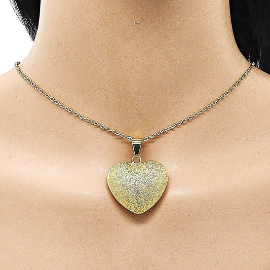 Oro Laminado Fancy Pendant, Gold Filled Style Heart and Hollow Design, Matte Finish, Golden Finish