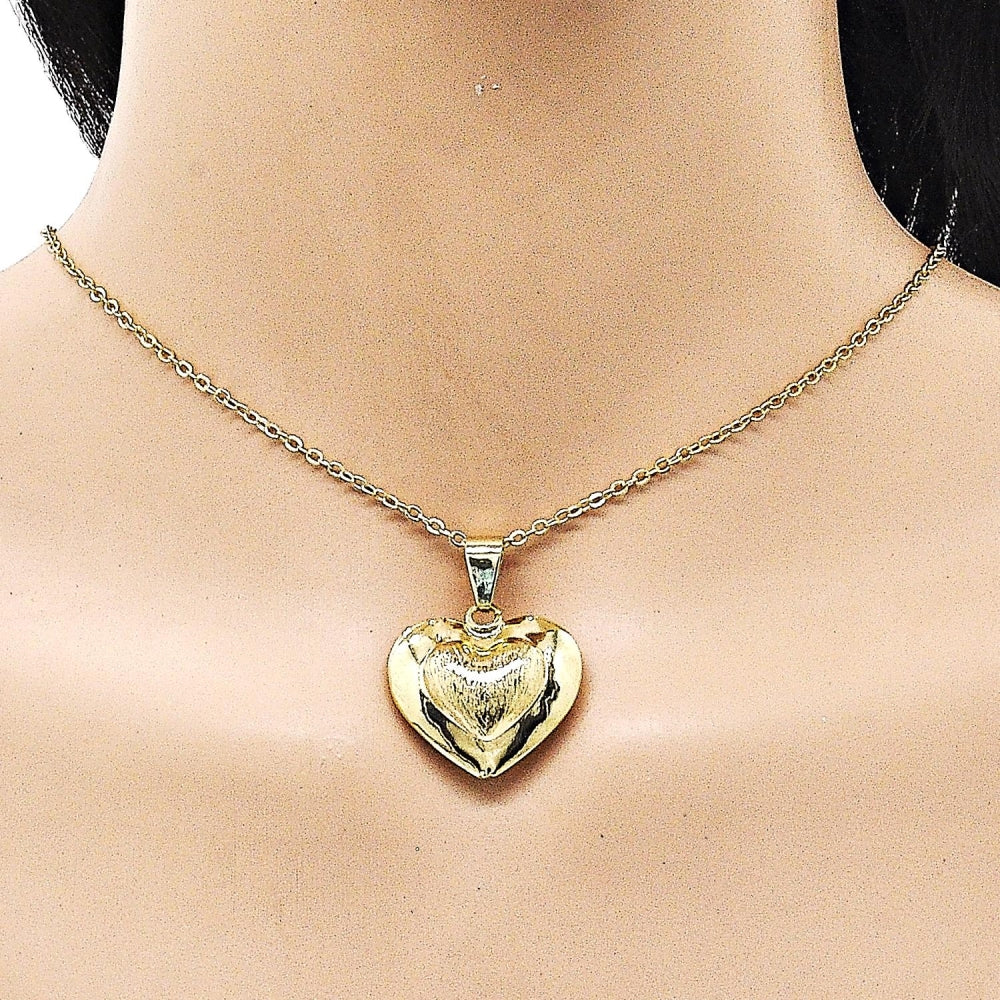 Oro Laminado Fancy Pendant, Gold Filled Style Heart and Hollow Design, Brushed Finish, Golden Finish