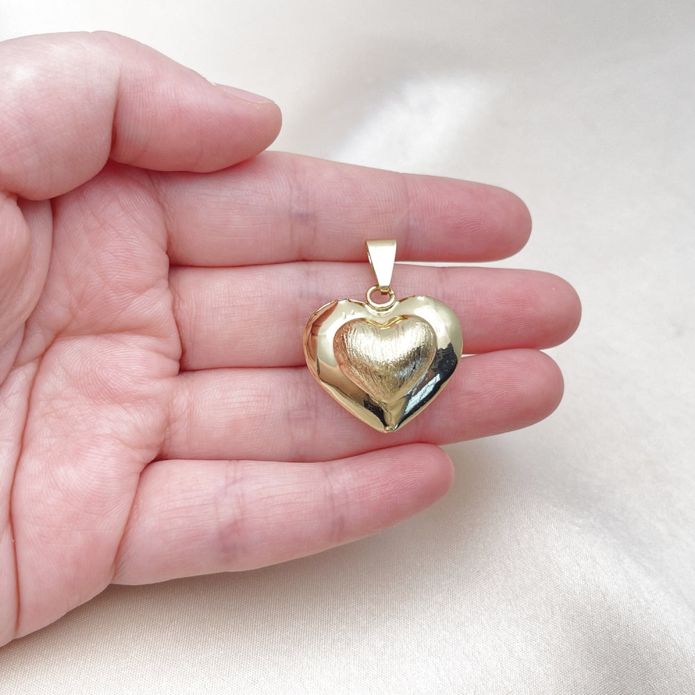 Oro Laminado Fancy Pendant, Gold Filled Style Heart and Hollow Design, Brushed Finish, Golden Finish