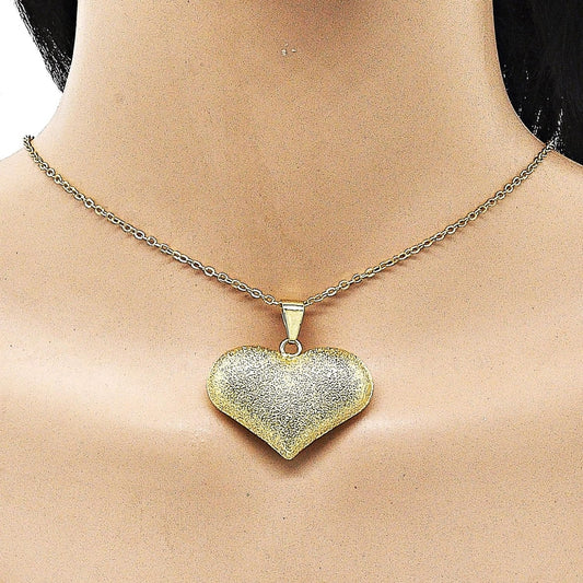 Oro Laminado Fancy Pendant, Gold Filled Style Heart and Hollow Design, Matte Finish, Golden Finish