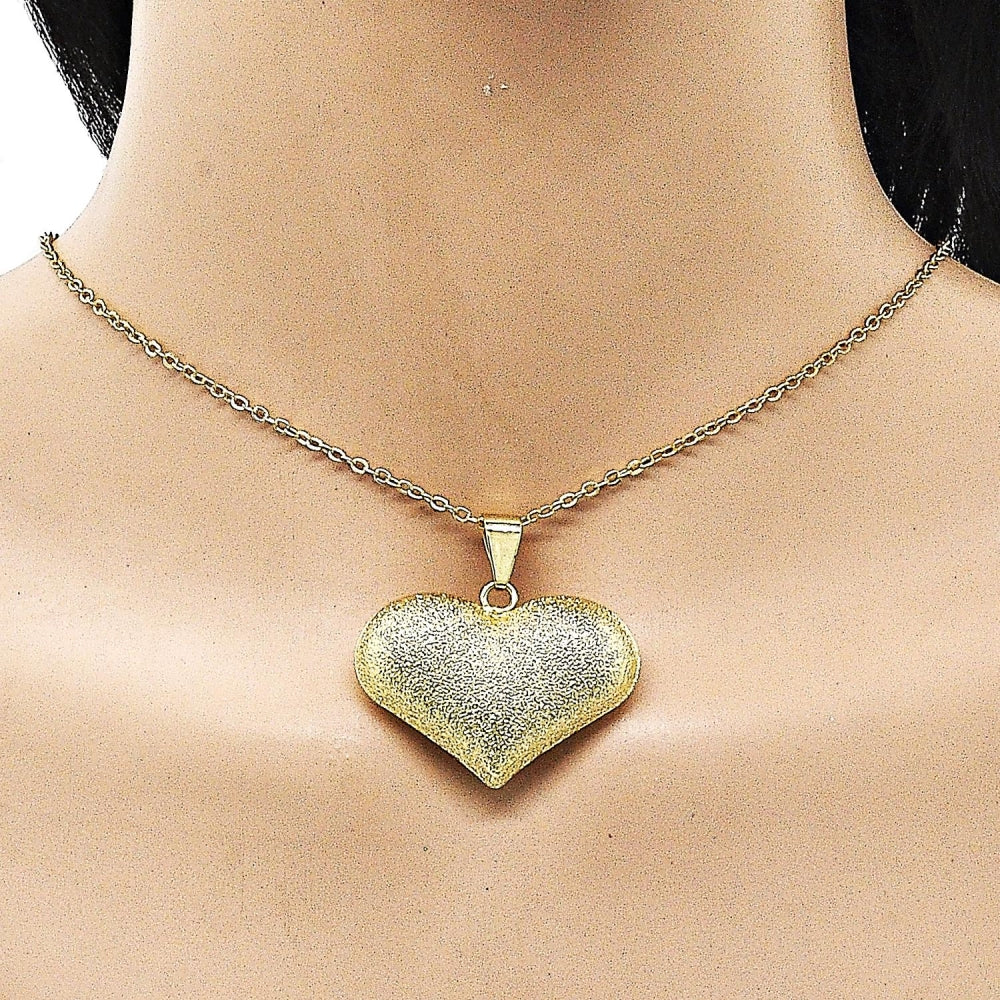 Oro Laminado Fancy Pendant, Gold Filled Style Heart and Hollow Design, Matte Finish, Golden Finish
