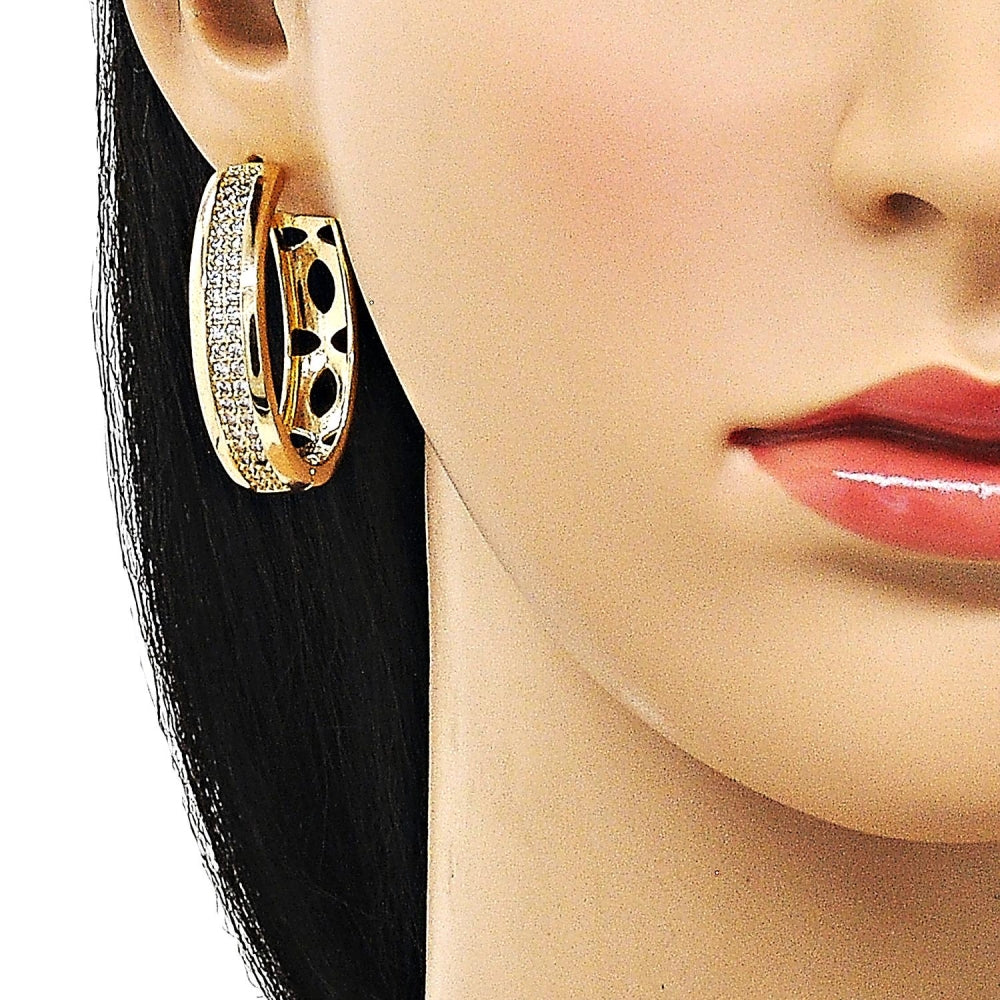 Oro Laminado Huggie Hoop, Gold Filled Style with White Cubic Zirconia, Polished, Golden Finish
