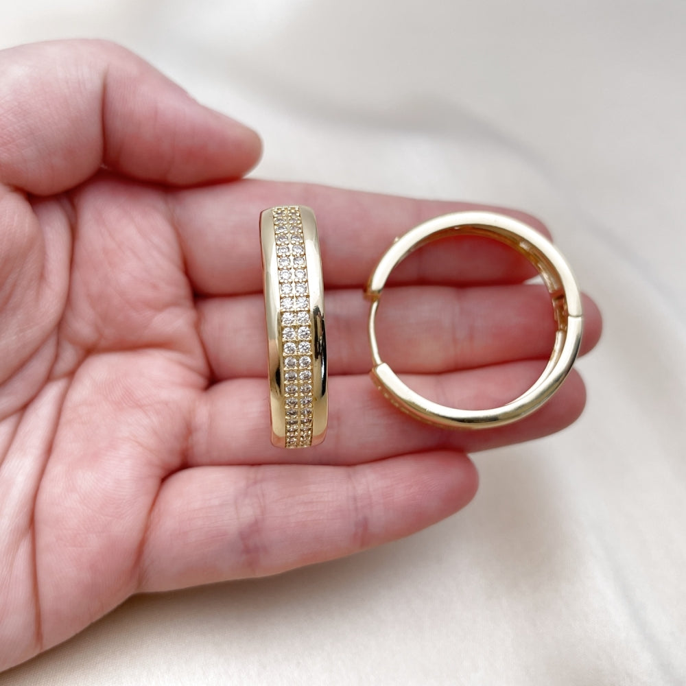 Oro Laminado Huggie Hoop, Gold Filled Style with White Cubic Zirconia, Polished, Golden Finish