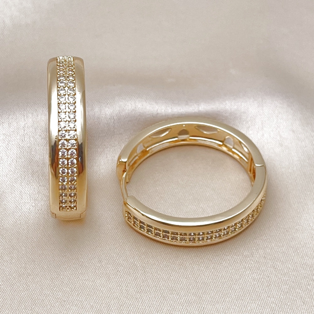 Oro Laminado Huggie Hoop, Gold Filled Style with White Cubic Zirconia, Polished, Golden Finish