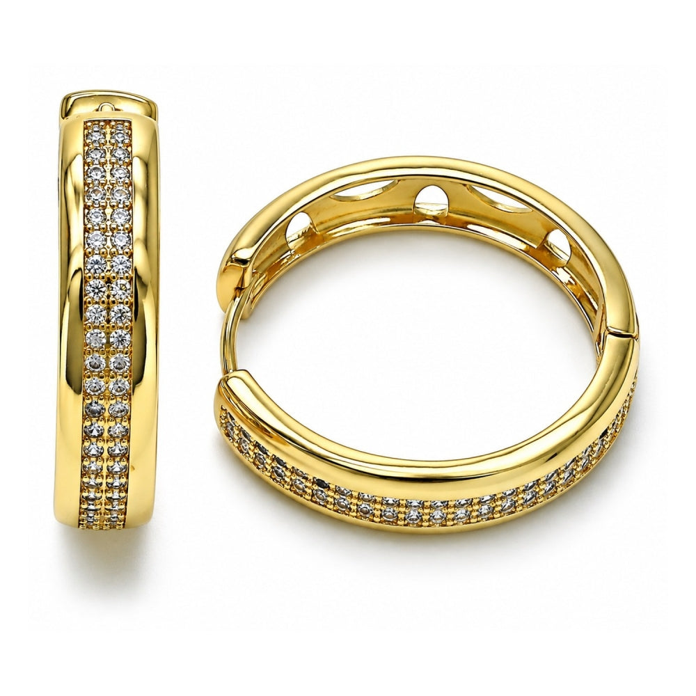 Oro Laminado Huggie Hoop, Gold Filled Style with White Cubic Zirconia, Polished, Golden Finish